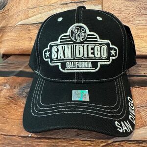 Original San Diego California Baseball Cap Men's Adjustable Black White Hat